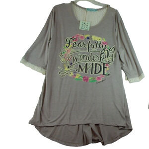 Southern Grace Fearfully Wonderfully Made‎ Tunic Top Hi Low Size 2X Beige NWT